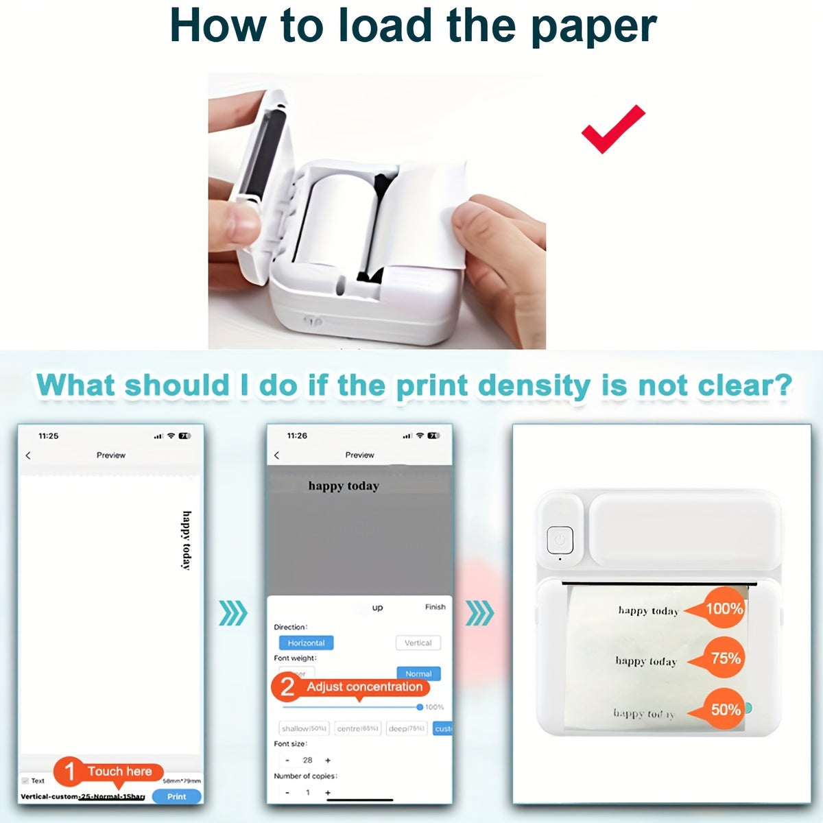 Mini Thermal Printer Inkless Wireless Smartphone Compatible USB Charging Monochrome Output for Photo Journal Notes Memo iOS Android