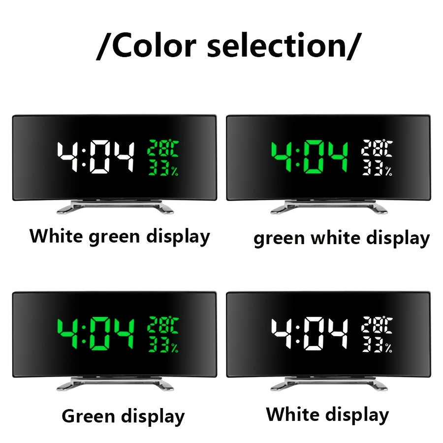 1pc Curved LED Alarm Clock with Large Display Screen Shows Time Temperature Humidity USB Powered Multifunctional Desk Clock