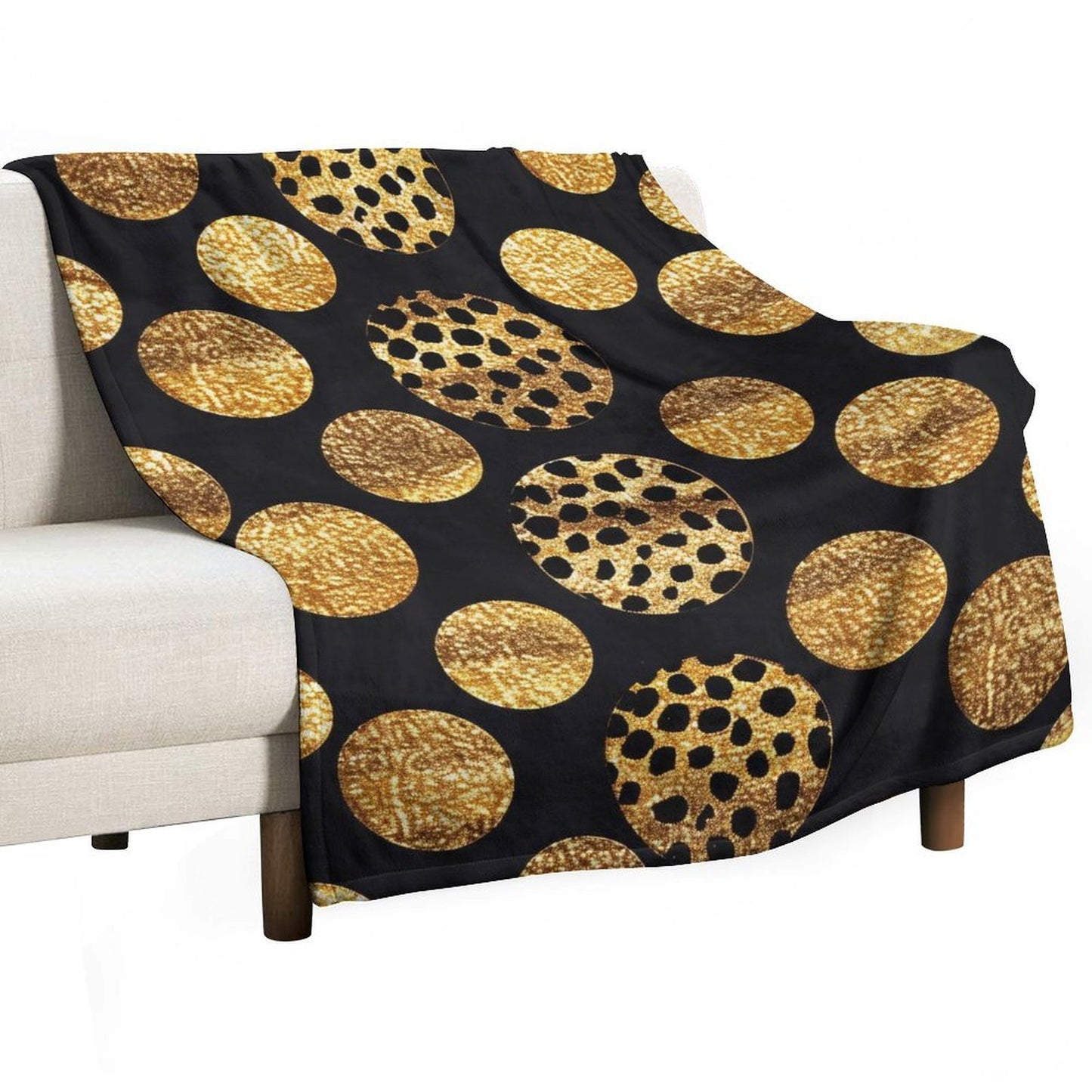 Soft Flannel Throw Blanket Black and Gold Dots