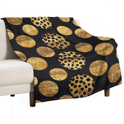 Soft Flannel Throw Blanket Black and Gold Dots