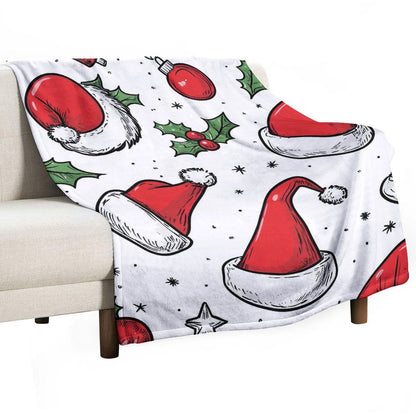 Santa Hat Pattern Anti-Pilling Flannel Blanket – Soft Cozy Christmas Throw
