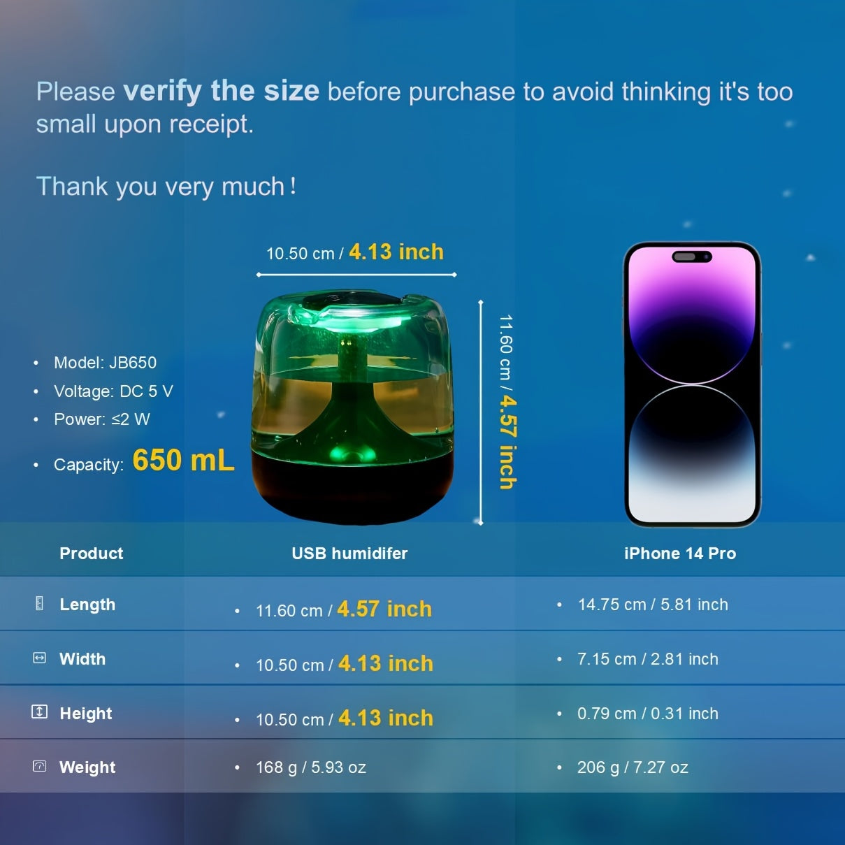 ABS Humidifier White Black USB-Powered 7-Color Night Light 24H Runtime 26dB Quiet 2 Mist Modes Auto Shut-Off Low Water Alarm Compact for Bedroom Office Ideal Gift