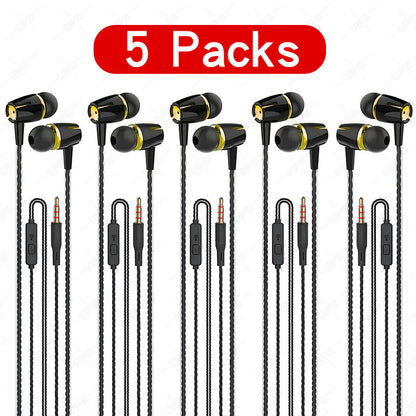 Bass Wired Headphones with Microphone Noise Reduction Stereo Sound In Ear Mixed Color Compatible with 3.5mm Devices