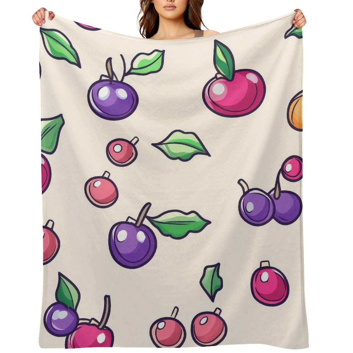 Anti-Pilling Flannel Blanket with Cute Cartoon Fruit Pattern Design
