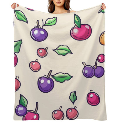 Anti-Pilling Flannel Blanket with Cute Cartoon Fruit Pattern Design