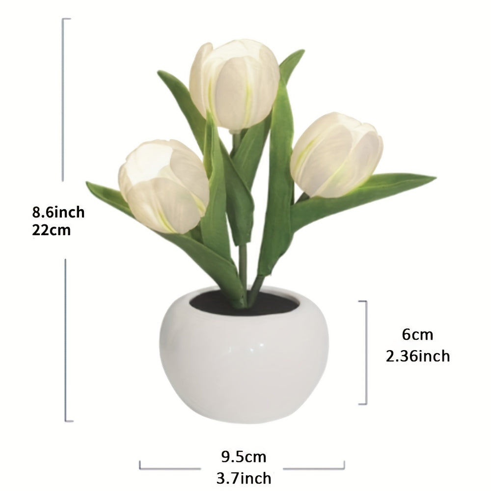 Romantic LED Tulip Night Light Simulation Vase Decor for Tabletop Living Room Bedroom Perfect Mothers Day Gift Enhance Home Ambiance