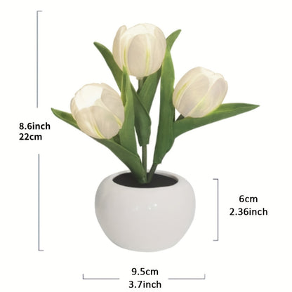 Romantic LED Tulip Night Light Simulation Vase Decor for Tabletop Living Room Bedroom Perfect Mothers Day Gift Enhance Home Ambiance