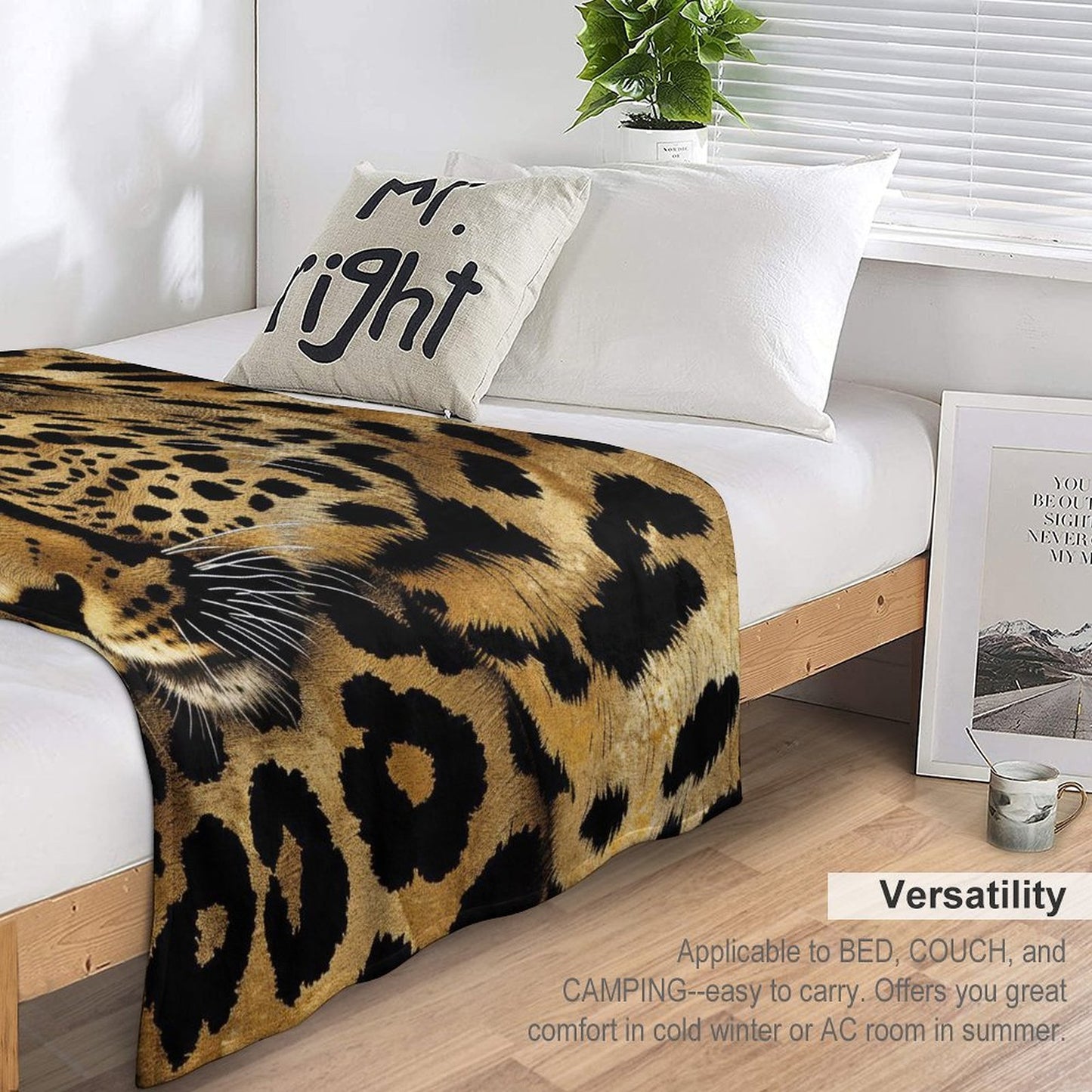 Bold Gold Leopard Face Flannel Throw Blanket