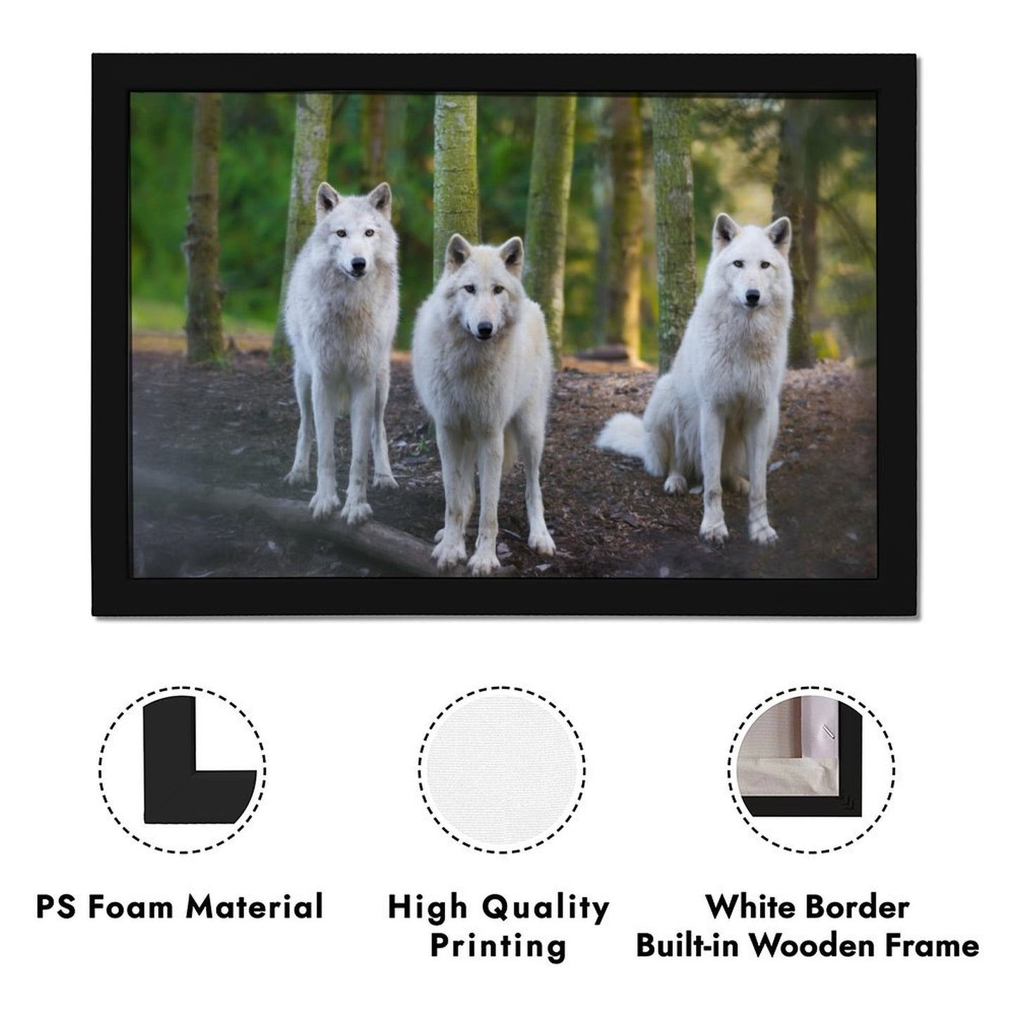 Wolves in Forest Wall Art Black Frame Animal Decoration-18