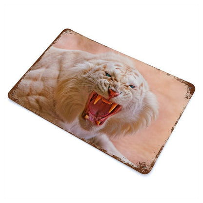 Vintage Roaring White Tiger Metal Wall Art Decor