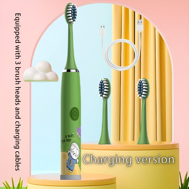 Rechargeable Electric Toothbrush with 2-Min Smart Timer 5 Speeds Easy Control Cute Cartoon Long Battery Life Gentle Care Cavity Prevention iPX7 Waterproof Soft Bristles Great Gift for Family Friends Holiday