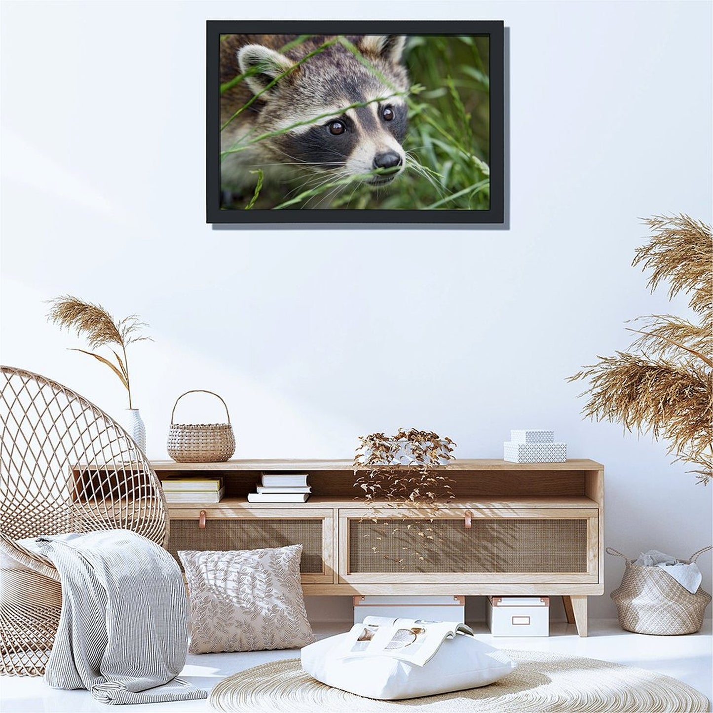 Cute Raccoon Canvas Painting with Golden Wooden Frame-012