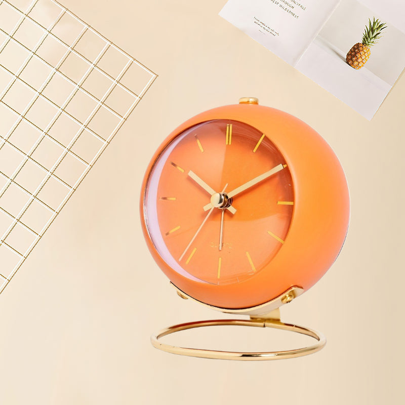 Luminous Desk Clock Battery Powered Silent Round Metal Nordic Alarm Clock with Glowing Hands for Bedroom Office Decor