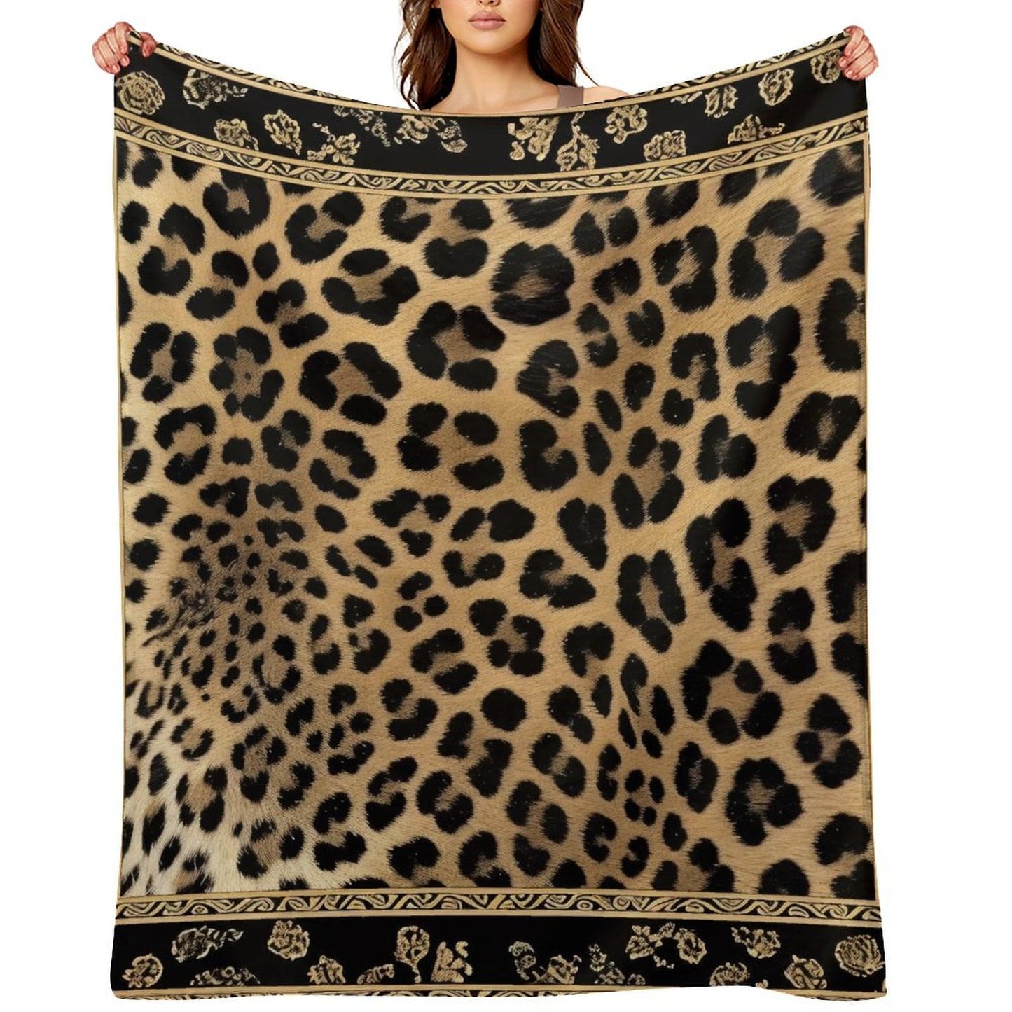 Cozy Anti-Pilling Flannel Throw Gold Leopard