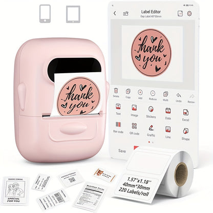 [Portable P50 Printer] Portable P50 Thermal Label Printer | Compatible with Android+iOS, Suitable for Home, Clothing, Supermarkets, Jewelry, and Food Industries, Equipped with a Roll of 40 * 30mm White Stickers