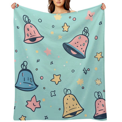 Anti-Pilling Flannel Blanket Cartoon Bells and Stars Design