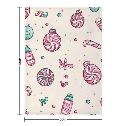Anti-Pilling Flannel Blanket with Cute Candy and Christmas Pattern