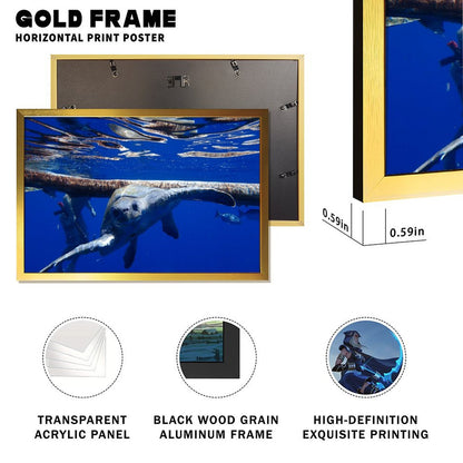 Elegant Turtle Art Print Nature Scene with Golden Frame-18