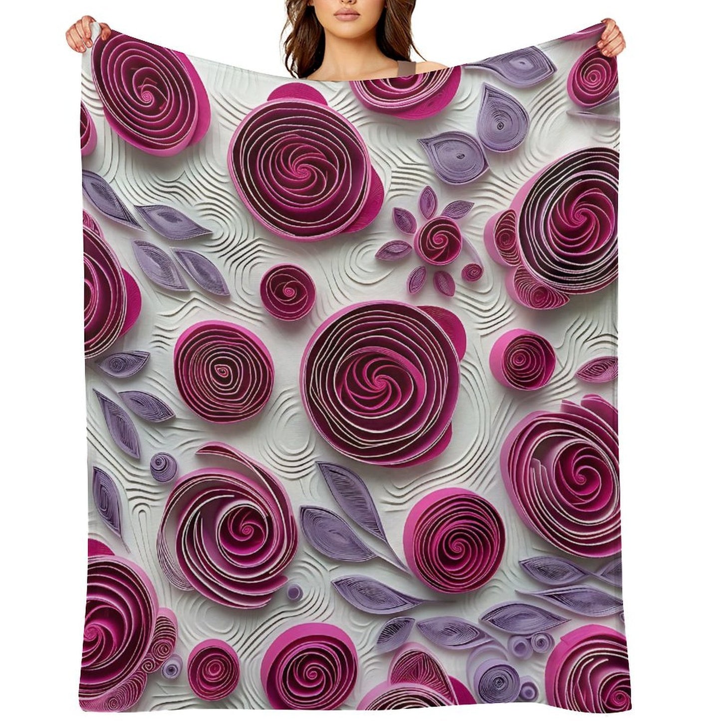 Soft Anti-Pilling Flannel Blanket with Purple Rose Spiral Pattern