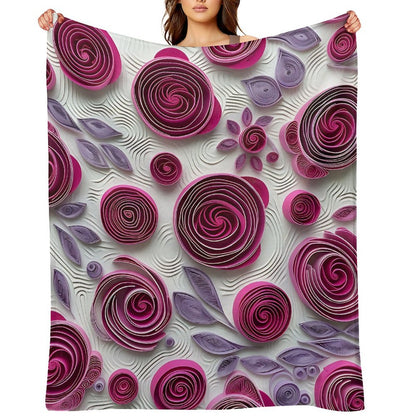 Soft Anti-Pilling Flannel Blanket with Purple Rose Spiral Pattern