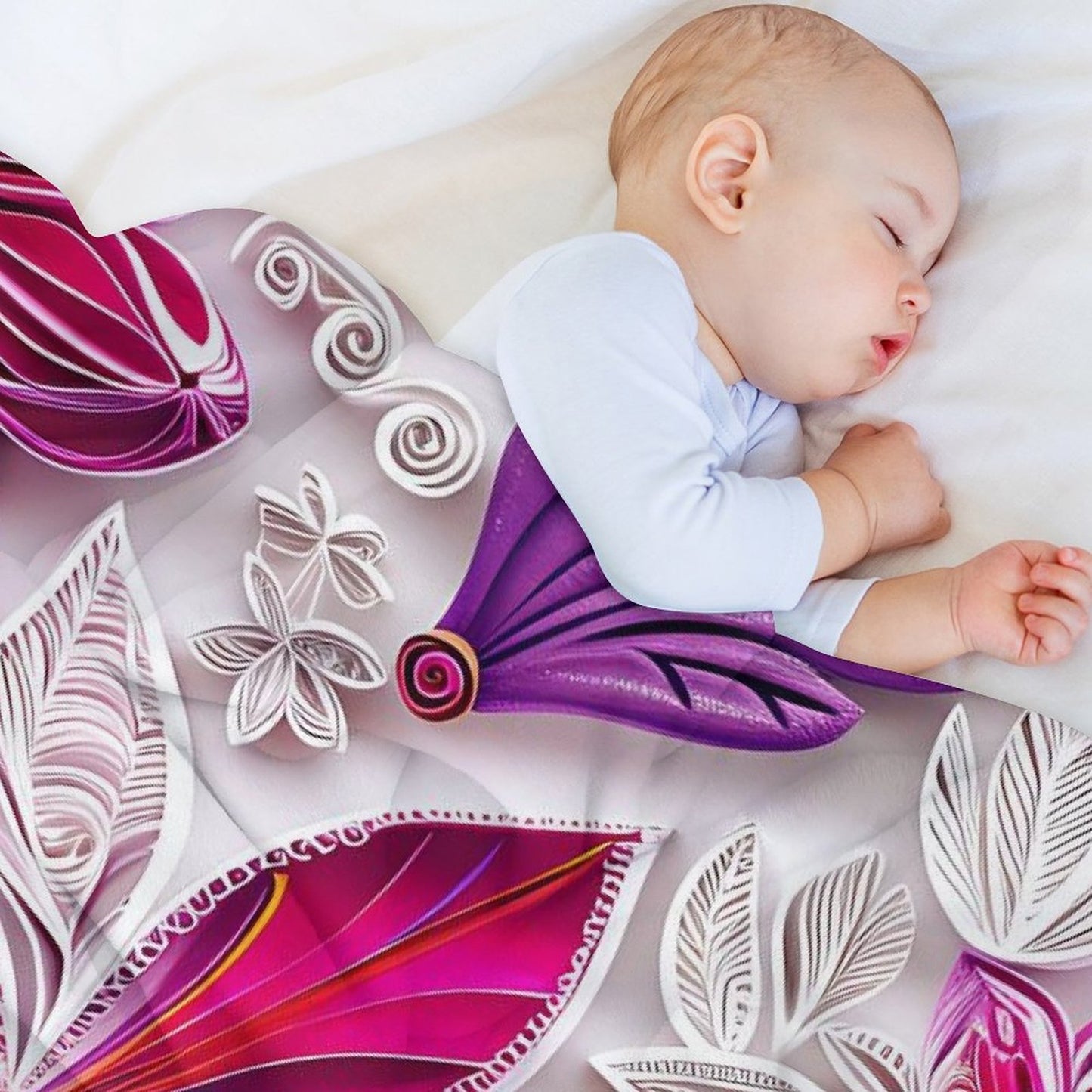 Soft Anti-Pilling Flannel Blanket with Pink and Purple Floral Design