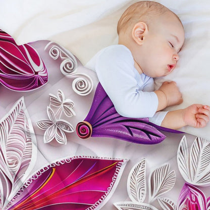 Soft Anti-Pilling Flannel Blanket with Pink and Purple Floral Design