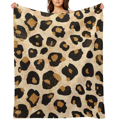 Anti-Pilling Flannel Blanket Beige Leopard Print