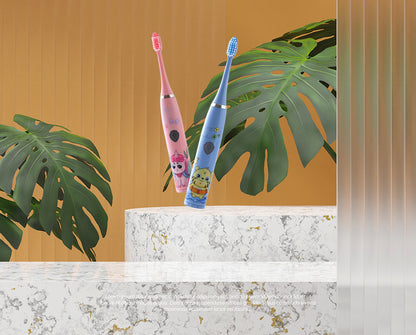 Cute Cartoon Electric Toothbrush Model N604 with 3 Brush Heads Soft Bristles for Gentle Cleaning
