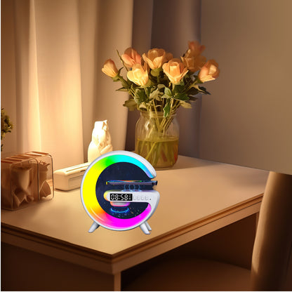 Multifunctional Table Lamp Speaker Wireless Charging RGB LED Lights Hi-Fi Speaker with Alarm Clock Time Display TF Card Support