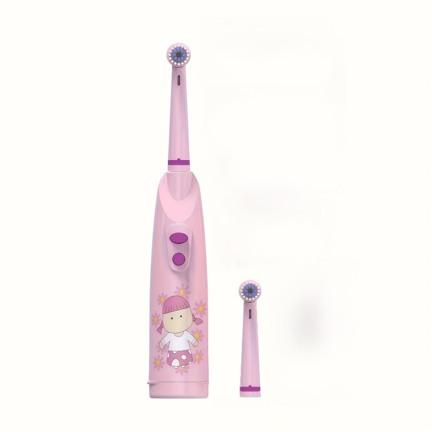 Pink Electric Toothbrush for Kids Soft Nylon Bristles Round Head Design Safe for 3+ Years Old Battery Powered Dental Care Includes Extra Brush Head