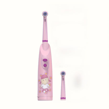 Pink Electric Toothbrush for Kids Soft Nylon Bristles Round Head Design Safe for 3+ Years Old Battery Powered Dental Care Includes Extra Brush Head