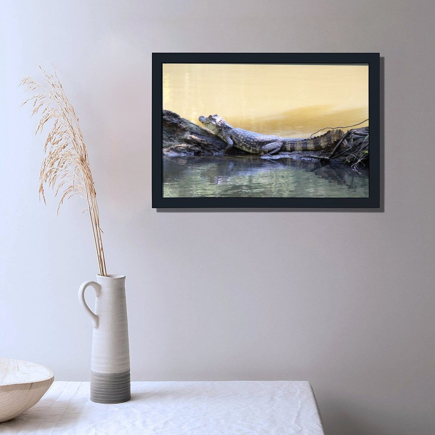 Crocodile Eyes Above Water Canvas Print Wall Artwork-49