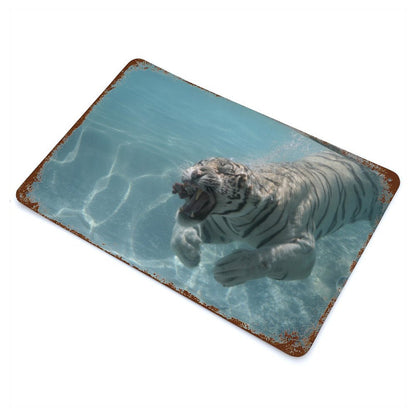 Vintage Underwater White Tiger Metal Wall Art Decor
