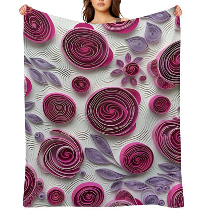 Soft Anti-Pilling Flannel Blanket with Purple Rose Spiral Pattern