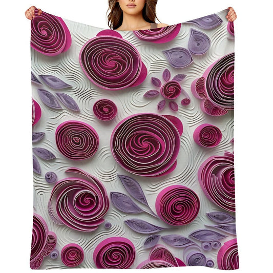 Soft Anti-Pilling Flannel Blanket with Purple Rose Spiral Pattern