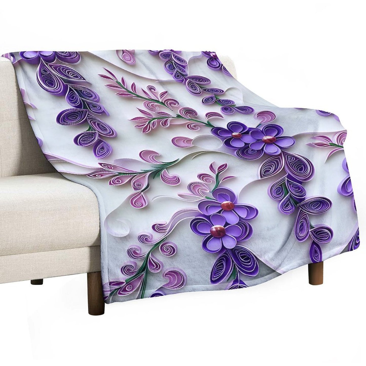 Soft Anti-Pilling Flannel Blanket with Purple Floral Pattern Design
