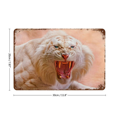 Vintage Roaring White Tiger Metal Wall Art Decor