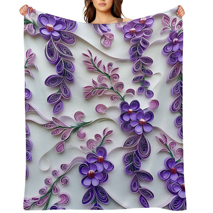 Soft Anti-Pilling Flannel Blanket with Purple Floral Pattern Design