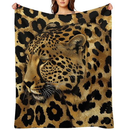 Bold Gold Leopard Face Flannel Throw Blanket