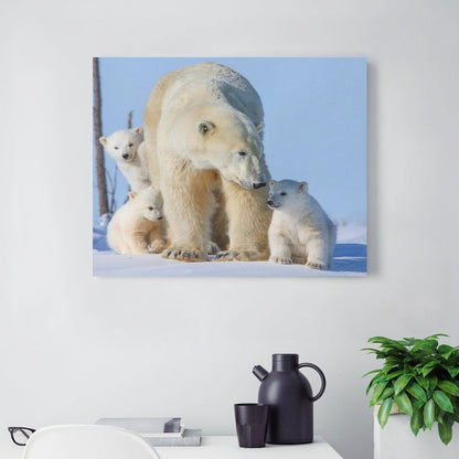 Polar Bear Family Canvas Wall Art – Arctic Wildlife Home Decor
