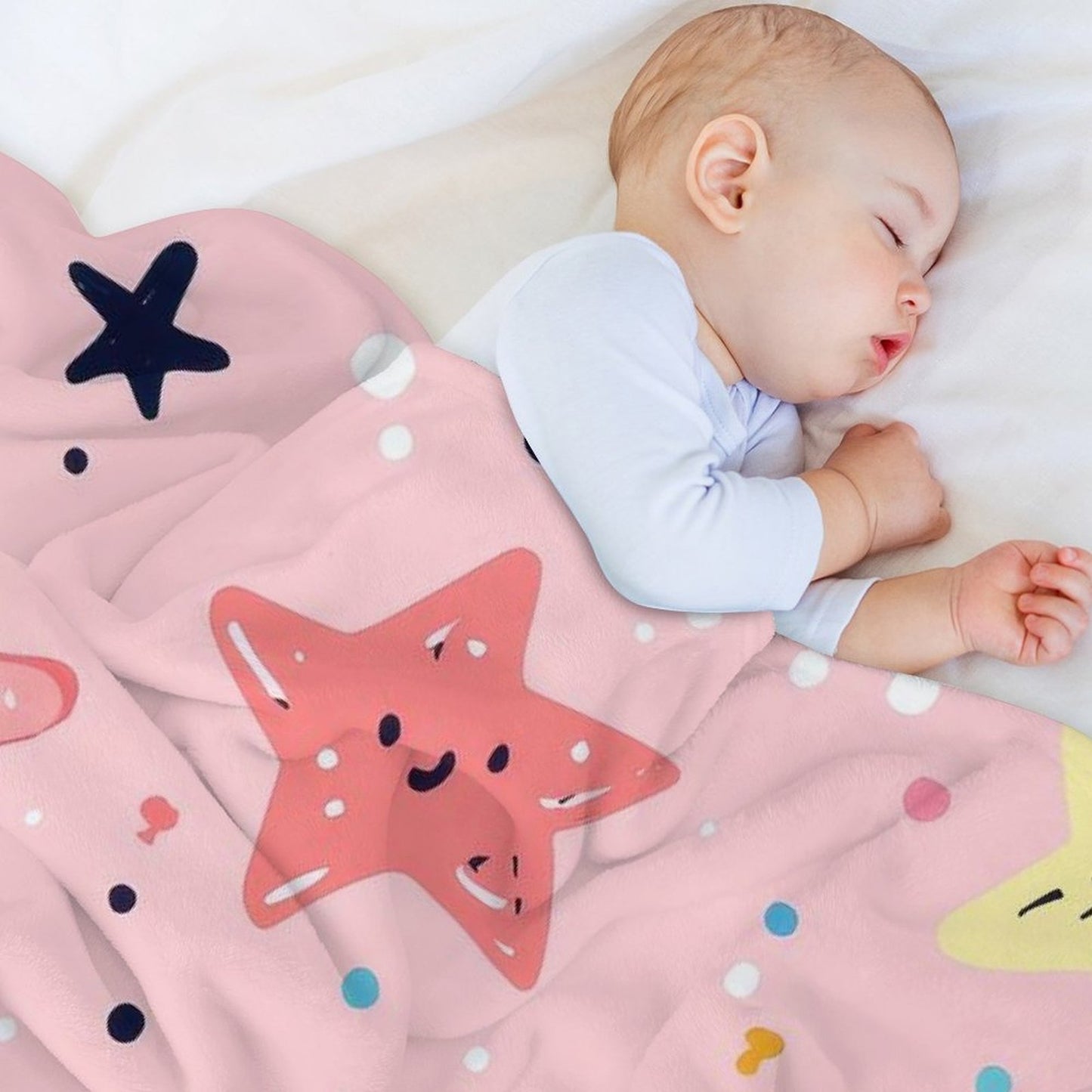 Soft Anti-Pilling Flannel Blanket with Cute Starfish Pattern Design