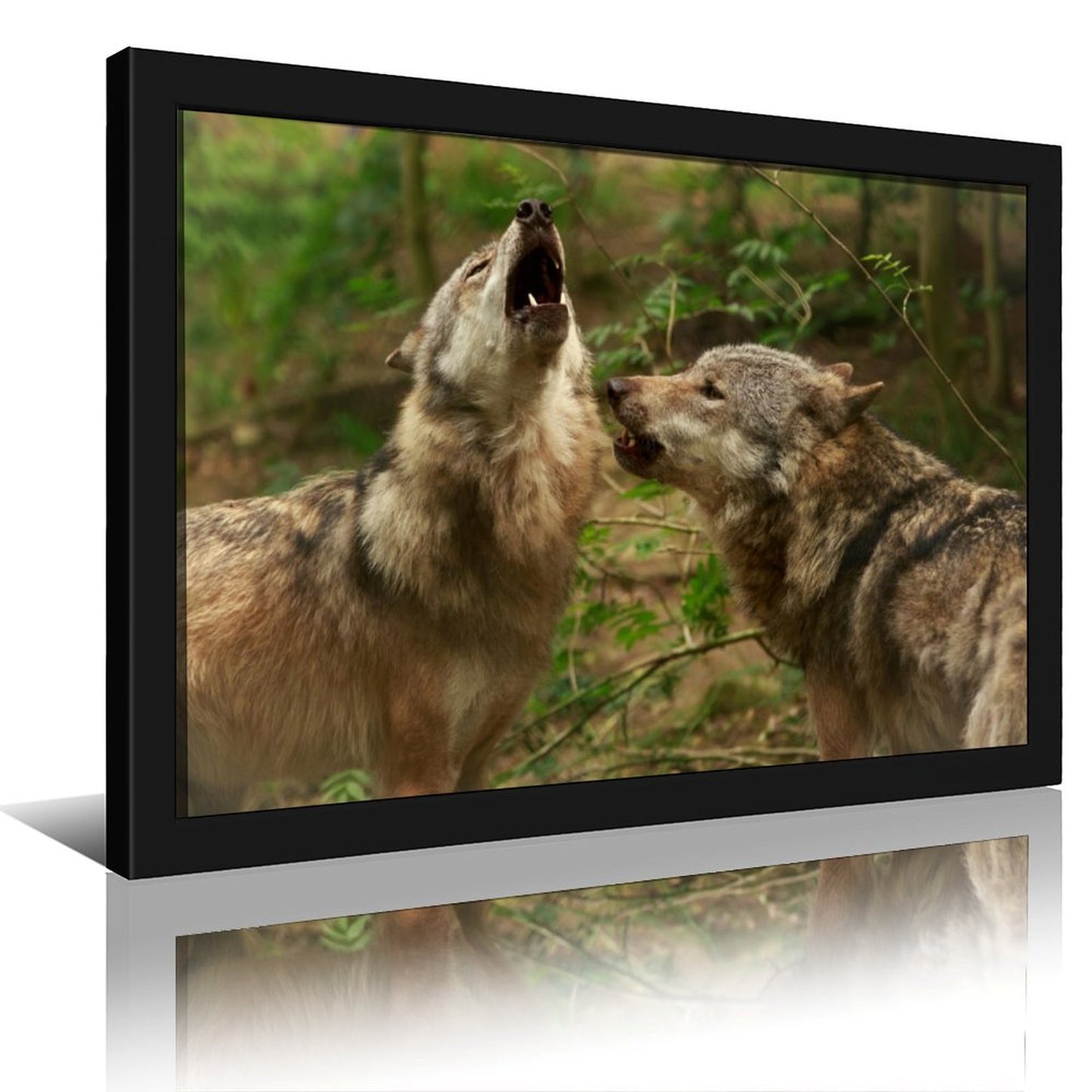 Howling Wolves Wall Art Black Frame Wildlife Decoration-40