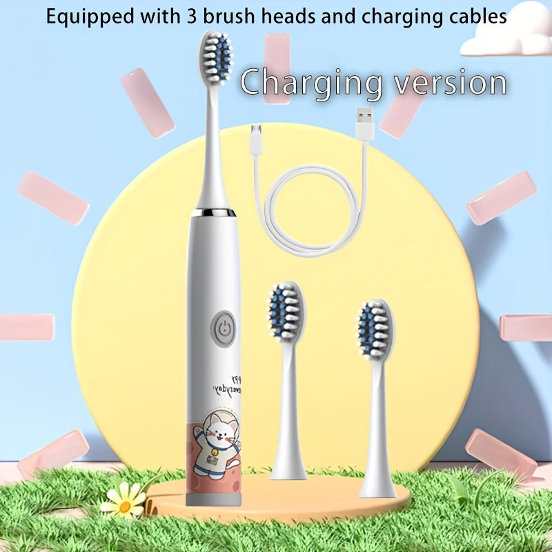 Rechargeable Electric Toothbrush with 2-Min Smart Timer 5 Speeds Easy Control Cute Cartoon Long Battery Life Gentle Care Cavity Prevention iPX7 Waterproof Soft Bristles Great Gift for Family Friends Holiday
