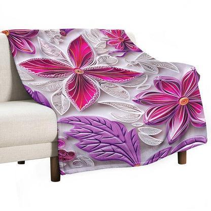 Soft Anti-Pilling Flannel Blanket with Pink and Purple Floral Design