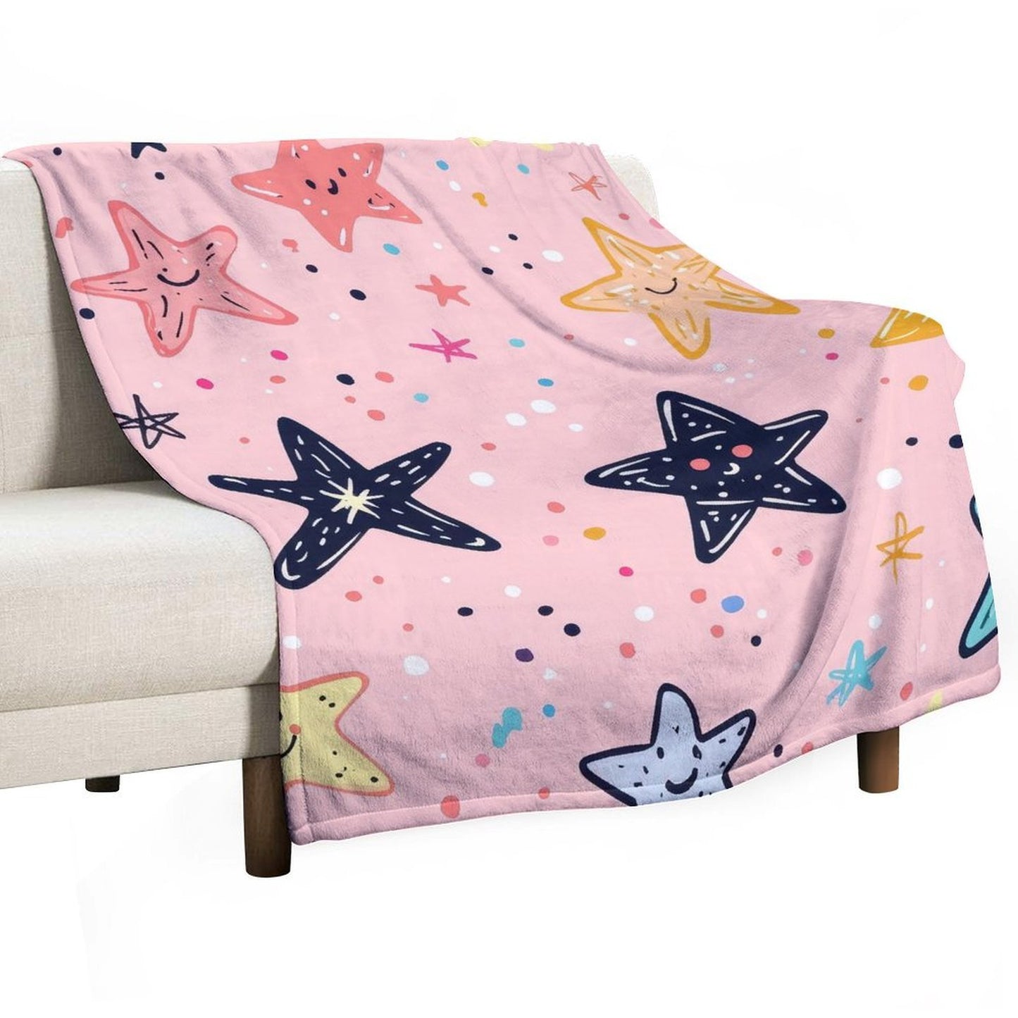 Soft Anti-Pilling Flannel Blanket with Cute Starfish Pattern Design