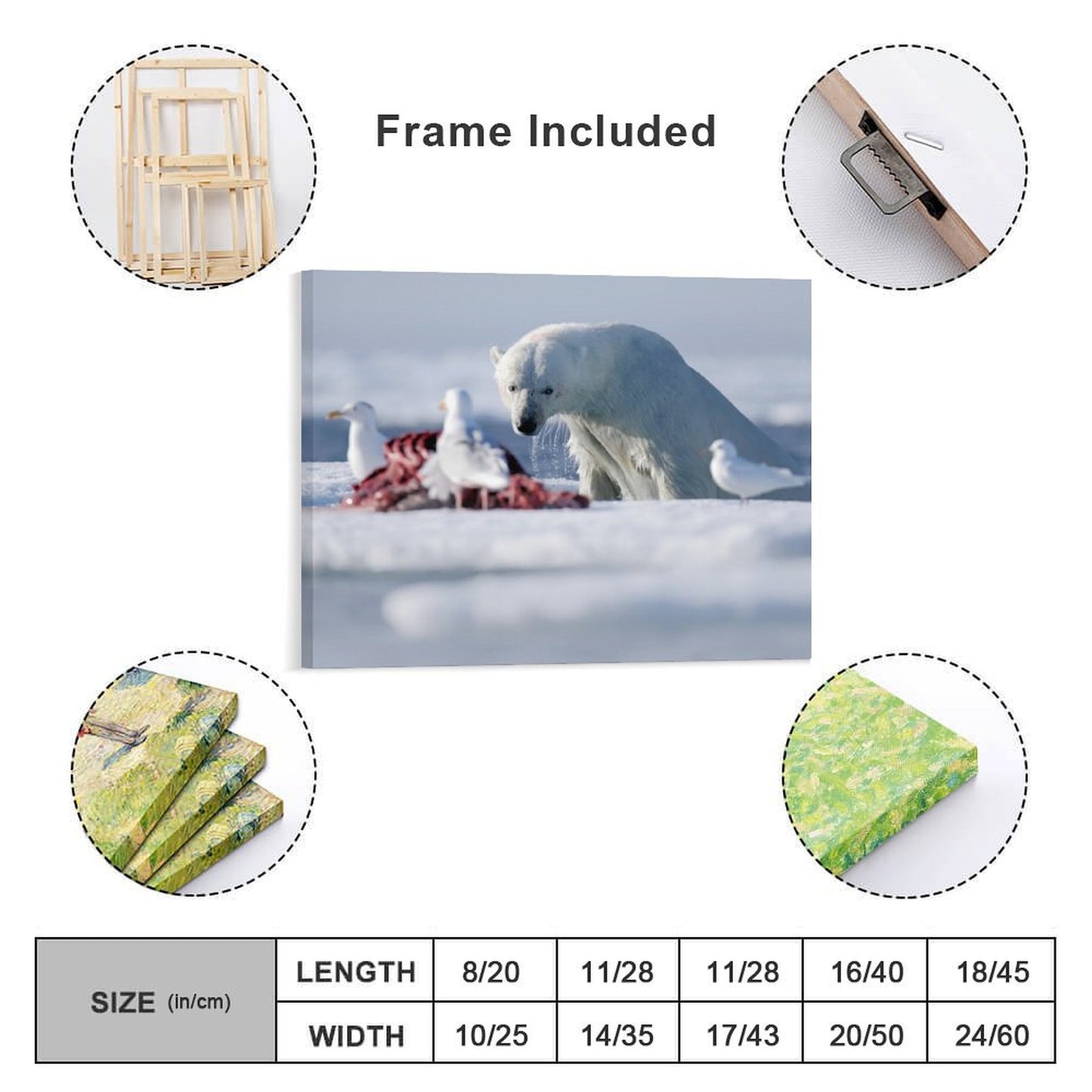 Arctic Polar Bear and Seagulls on Ice Canvas Wall Art/09