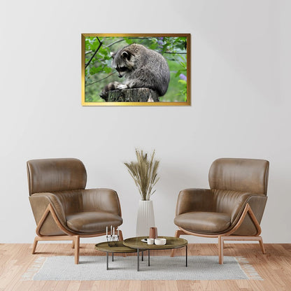Adorable Raccoon Wall Art Forest Tree Scene Gold Frame-14