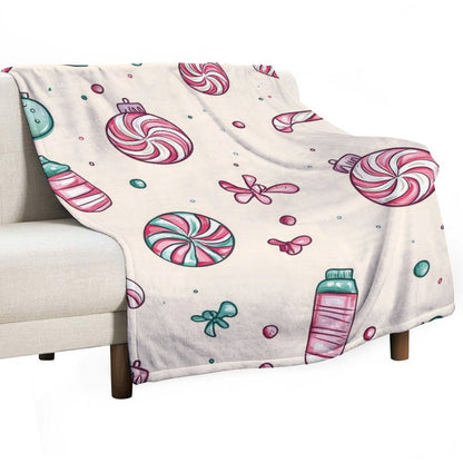 Anti-Pilling Flannel Blanket with Cute Candy and Christmas Pattern