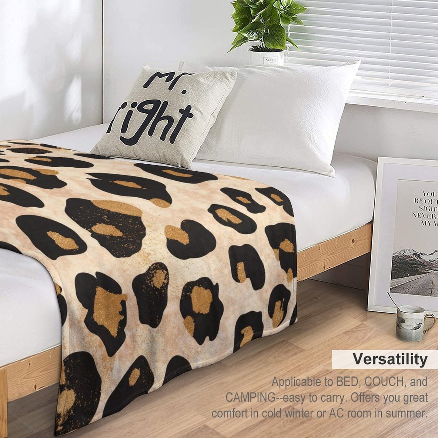 Anti-Pilling Flannel Blanket Beige Leopard Print
