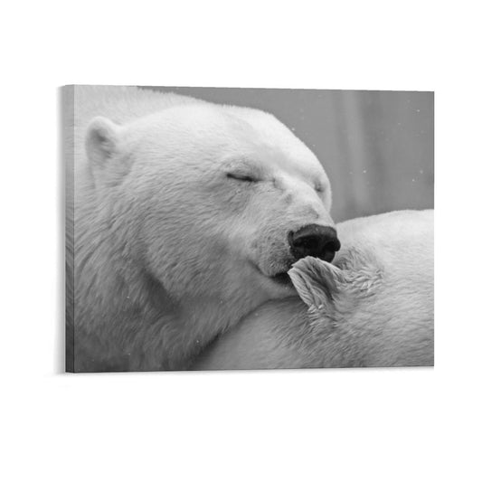 Polar Bear Love Black and White Canvas Art – Arctic Wildlife Wall Decor